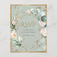 Elegant Blush Pink Floral Gold Green Wedding