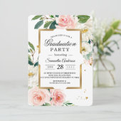 Elegant Blush Pink Floral Gold Lijst & druppels Kaart (Staand voorkant)