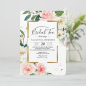 Elegant Blush Pink Floral Gold Lijst & druppels Kaart (Staand voorkant)