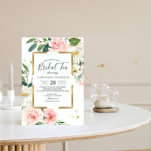 Elegant Blush Pink Floral Gold Lijst & druppels Kaart