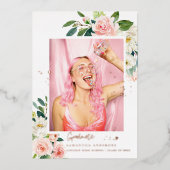 Elegant Blush Pink Floral Gold Lijst Echte Folie F Folie Uitnodiging (Voorkant)