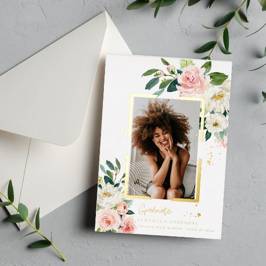 Elegant Blush Pink Floral Gold Lijst Echte Folie Folie Uitnodiging