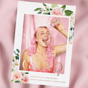 Elegant Blush Pink Floral Gold Lijst Echte Folie Uitnodiging