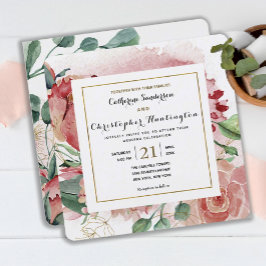 Elegant Blush Pink Floral Gold Lijst Weddenschap Kaart
