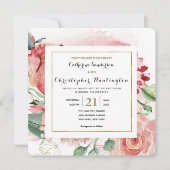 Elegant Blush Pink Floral Gold Lijst Weddenschap Kaart (Voorkant)