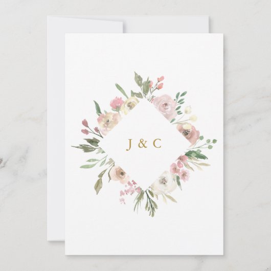 Elegant Blush Pink Floral Gold Script Weddenschap Kaart (Achterkant)
