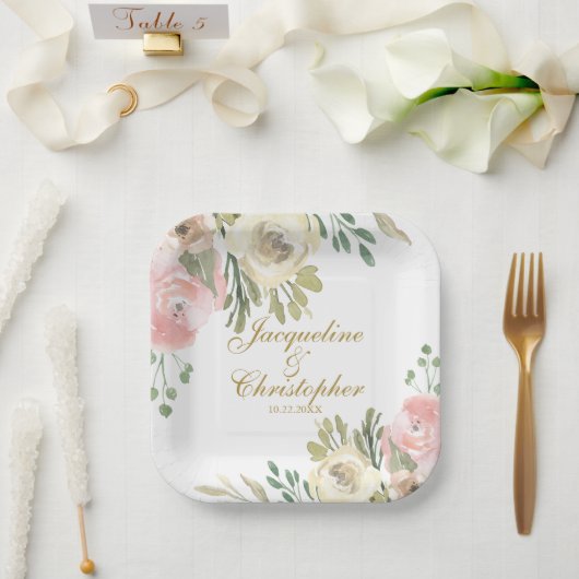 Elegant Blush Pink Floral Gold Script Weddenschap Papieren Bordje (Huwelijk)