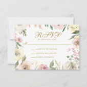 Elegant Blush Pink Floral Gold Script Weddenschap RSVP Kaartje (Voorkant)