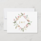 Elegant Blush Pink Floral Gold Script Weddenschap RSVP Kaartje (Achterkant)