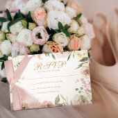 Elegant Blush Pink Floral Gold Script Weddenschap RSVP Kaartje