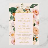 Elegant Blush Pink Floral Gold Wedding Folie Uitnodiging (Voorkant)