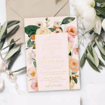 Elegant Blush Pink Floral Gold Wedding