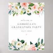 Elegant Blush Pink Floral Graduation Party Welkom Poster (Voorkant)