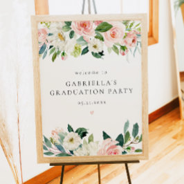 Elegant Blush Pink Floral Graduation Party Welkom Poster