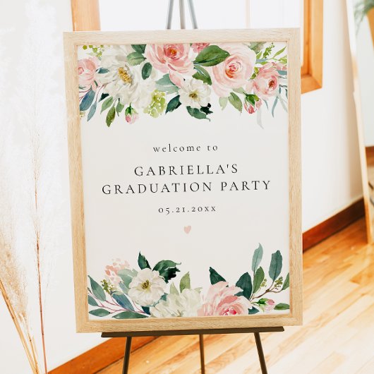 Elegant Blush Pink Floral Graduation Party Welkom Poster