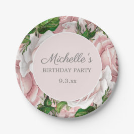 Elegant Blush Pink Floral Greenery Birthday Party Papieren Bordje