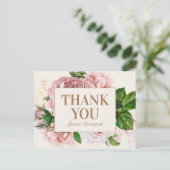 Elegant Blush Pink  Floral Hartelijk dank Briefkaart (Staand voorkant)