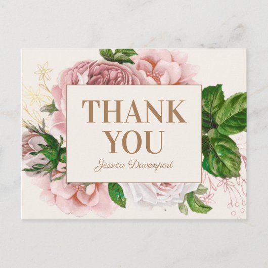 Elegant Blush Pink  Floral Hartelijk dank Briefkaart (Voorkant)
