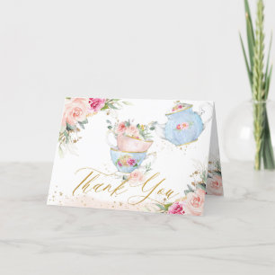 Elegant Blush Pink Floral High Tea Party Birthday Bedankkaart