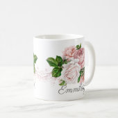 Elegant Blush Pink  Floral Koffiemok (Voorkant rechts)