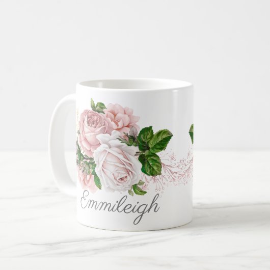 Elegant Blush Pink Floral Koffiemok (Voorkant links)
