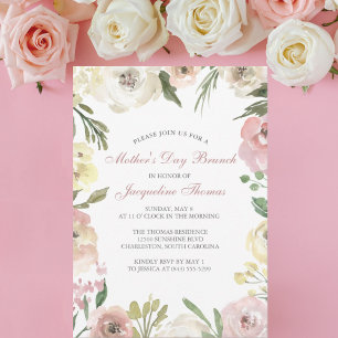 Elegant Blush Pink Floral Moederdag Brunch Kaart
