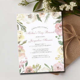 Elegant Blush Pink Floral Moederdag Brunch Uitnodiging Briefkaart