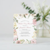 Elegant Blush Pink Floral Moederdag Brunch Uitnodiging Briefkaart (Staand voorkant)