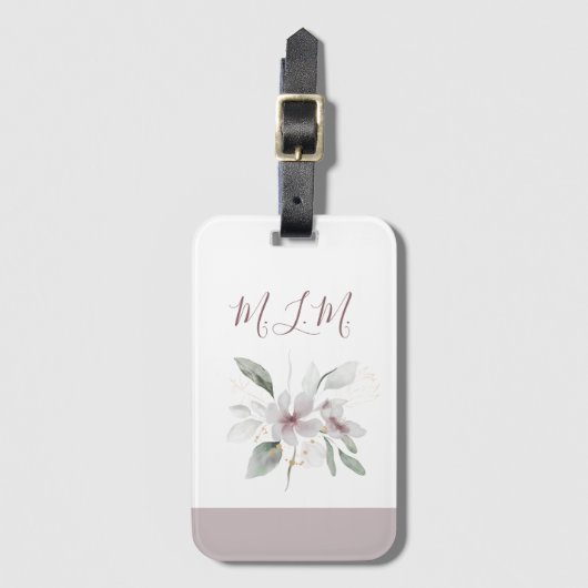 Elegant Blush Pink Floral Monogramed Bagagelabel (Voorkant (verticaal))