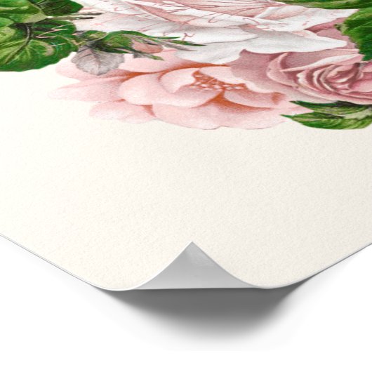 Elegant Blush Pink  Floral op Cream Wedding Poster (Hoek)