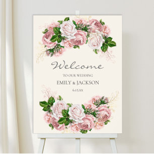 Elegant Blush Pink  Floral op Cream Wedding Poster
