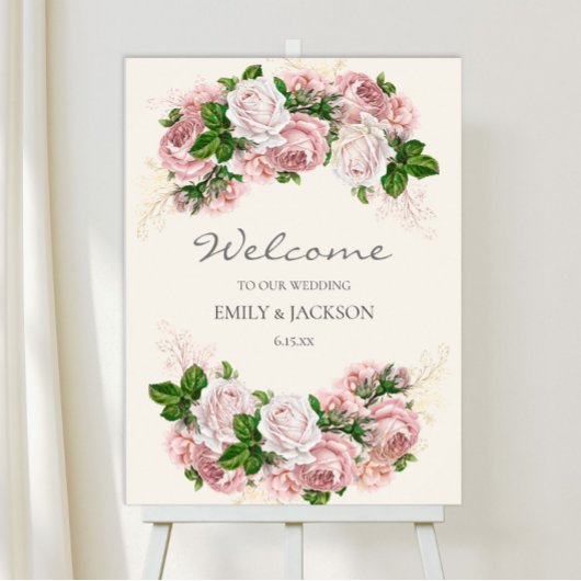Elegant Blush Pink  Floral op Cream Wedding Poster