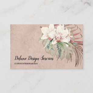 Elegant Blush Pink Floral Orchid Foliage Greenery Visitekaartje