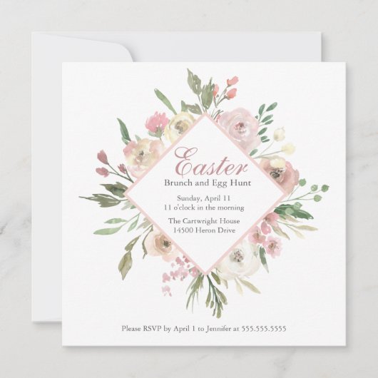 Elegant Blush Pink Floral Peony Easter Brunch Hunt Kaart (Voorkant)