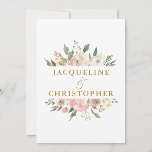 Elegant Blush Pink Floral Peony Gold Script Save The Date (Achterkant)