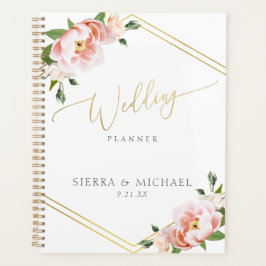 Elegant Blush Pink Floral Peony Gold Wedding Planner