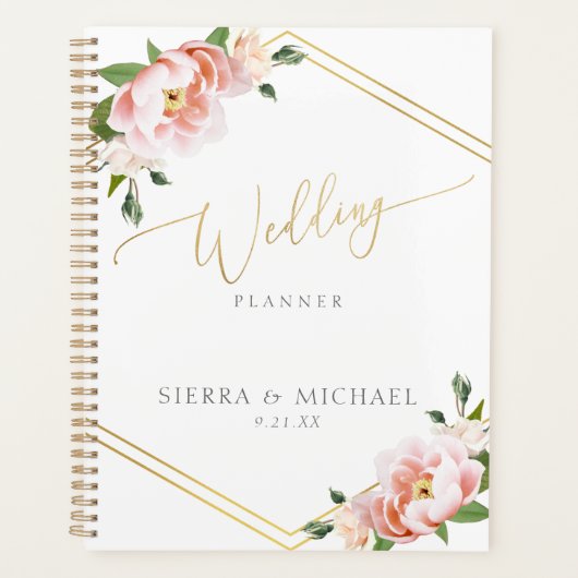Elegant Blush Pink Floral Peony Gold Wedding Planner (Voorkant)