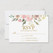 Elegant Blush Pink Floral Peony Gold Wedding RSVP Kaartje (Voorkant)
