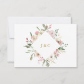 Elegant Blush Pink Floral Peony Gold Wedding RSVP Kaartje (Achterkant)