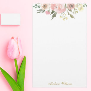 Elegant Blush Pink Floral Peony Monogram Weddensch Briefpapier