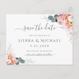Elegant Blush Pink Floral Peony Save The Date Aankondigingskaart