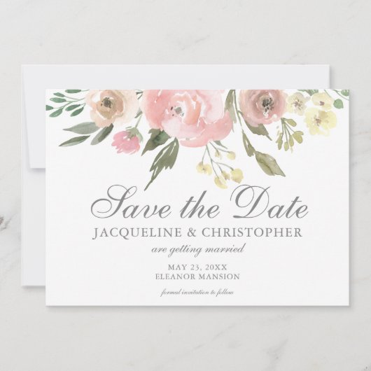 Elegant Blush Pink Floral Peony Summer Garden Save The Date (Voorkant)