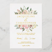 Elegant Blush Pink Floral Peony Wedding Gold Folie Uitnodiging (Voorkant)