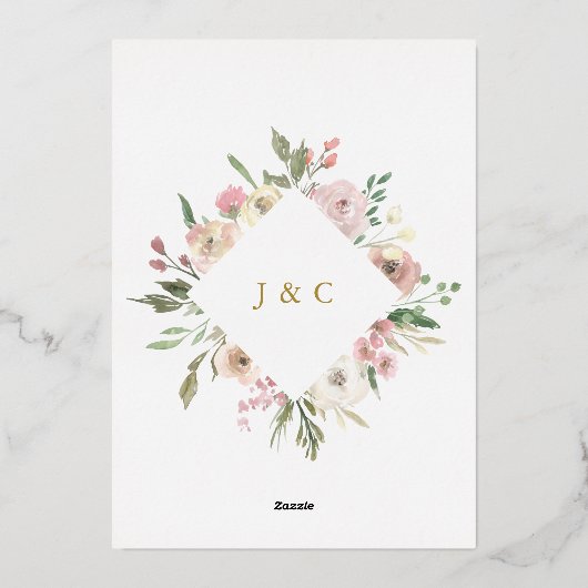 Elegant Blush Pink Floral Peony Wedding Gold Folie Uitnodiging (Achterkant)