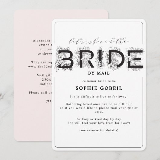 Elegant Blush Pink Floral per mail Vrijgezellenfee Kaart (Voorkant / Achterkant)