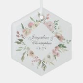 Elegant Blush Pink Floral Personalized Weddenschap Glas Ornament (Voorkant)