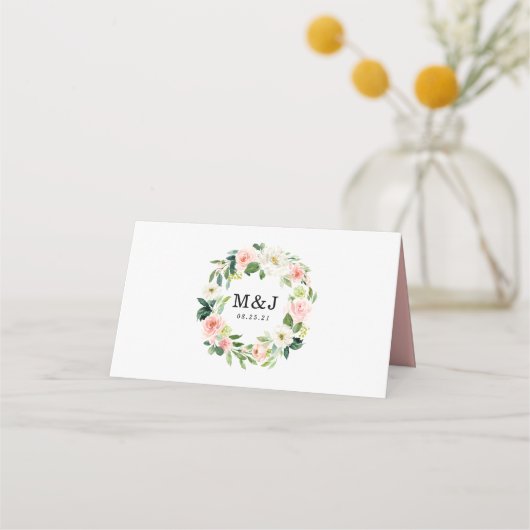 Elegant Blush Pink Floral Personalized Weddenschap Plaatskaartje (Achterkant)