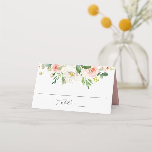 Elegant Blush Pink Floral Personalized Weddenschap Plaatskaartje (Voorkant)