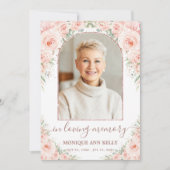Elegant Blush Pink Floral Photo Funeral Memorial Bedankkaart (Voorkant)