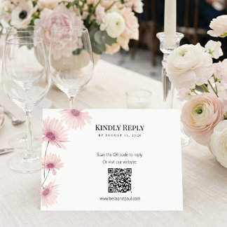 Elegant Blush Pink Floral QR Code Wedding RSVP Kaartje